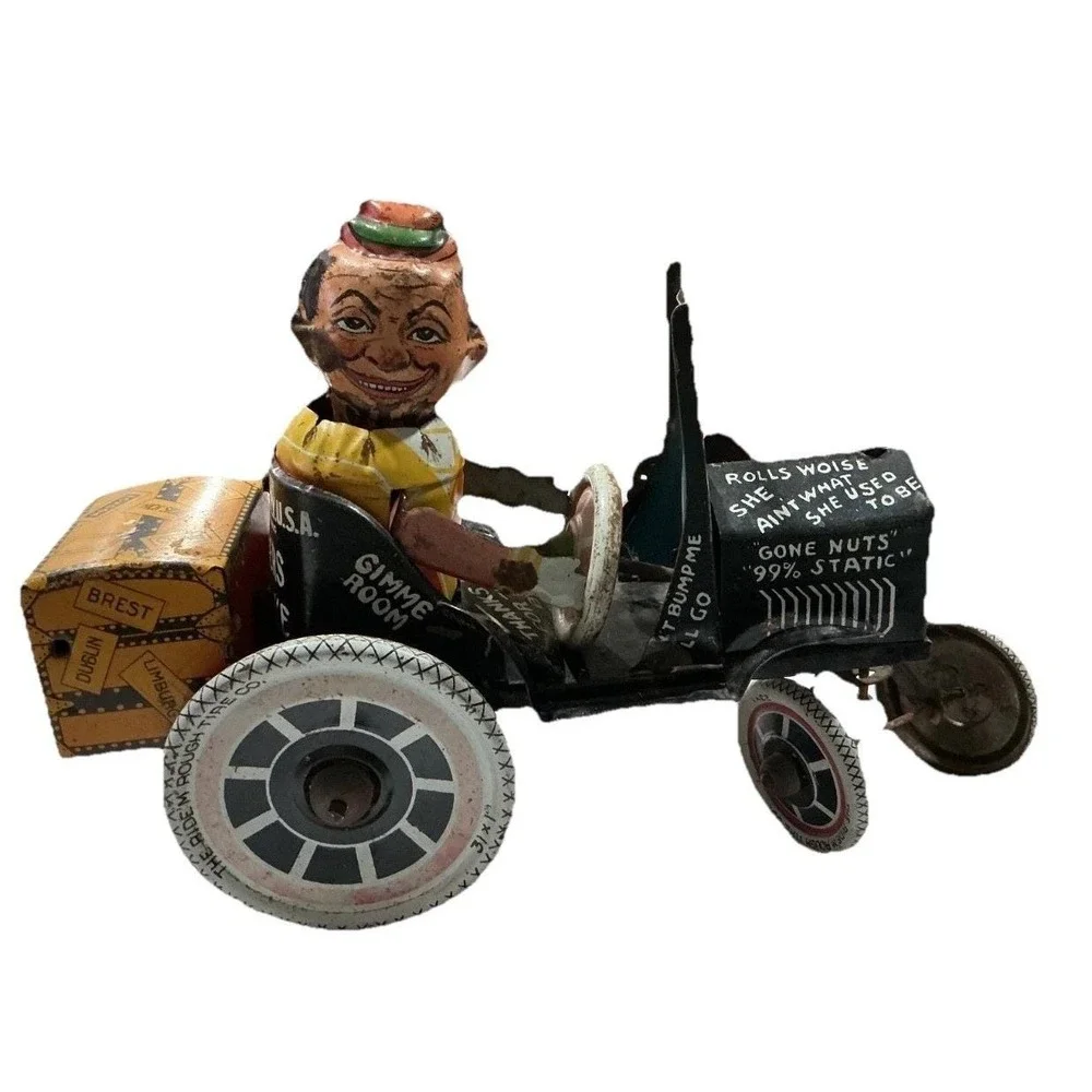 1930's Marx Tin Litho Wind Up Joy Rider Crazy Car Mechanical Toy